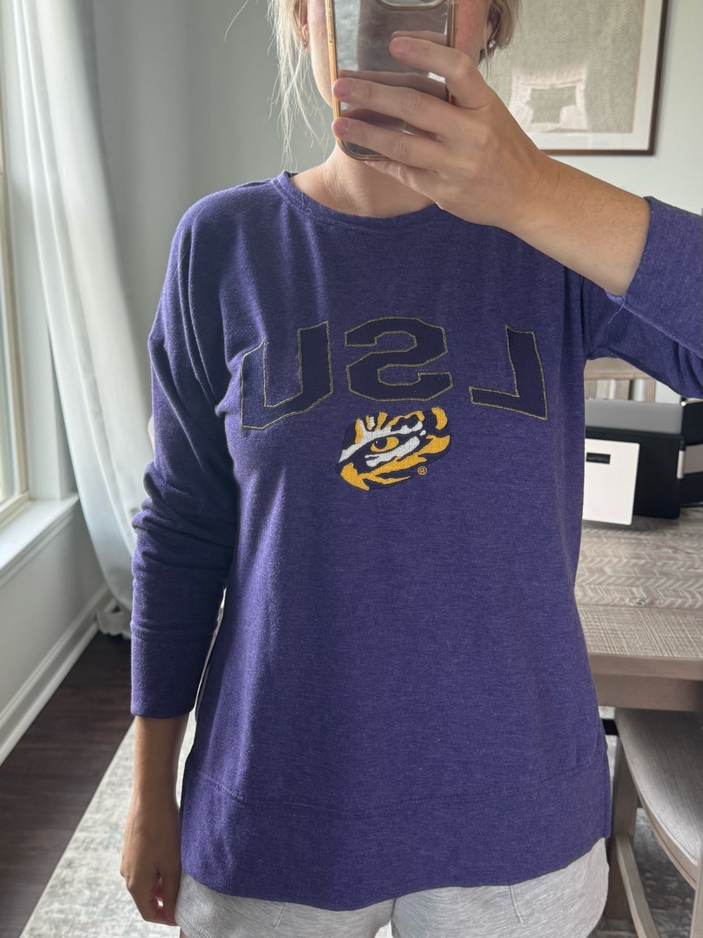 LSU Tigers Purple Crewneck Sweatshirt with Tiger Logo - Picture 2 of 7